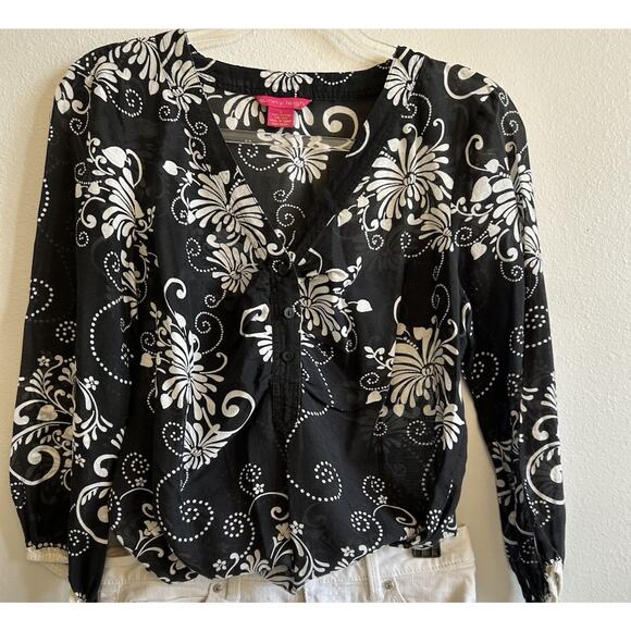 Sunny Leigh Womens L Coverup Tunic Silk Blend 3/4 Sleeve Floral Beach Boho VTG - Picture 3 of 11